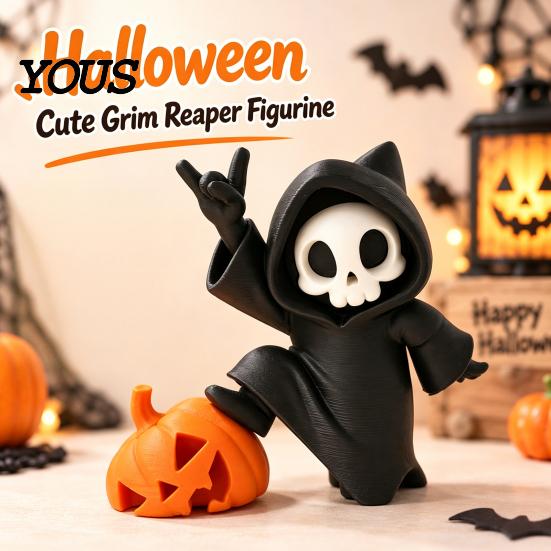 Integrated Molding Skeleton Decor Little Pumpkin Skull Ornament, 3D Printed Halloween Decor, Cute Desktop Figurine for Home Table Decoration