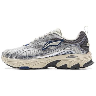 Li Ning Slip Resistant Abrasion Resistant Cushioning Low Top Casual Running Shoes Men's Silver Blue ARXV003-1