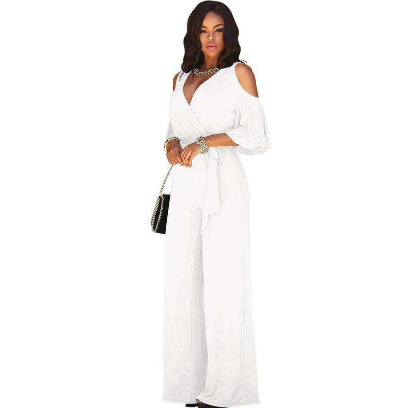 Casual V-neck Jumpsuit Women Elegant Casual V-neck Loose Waist Wide Leg Jumpsuit Women