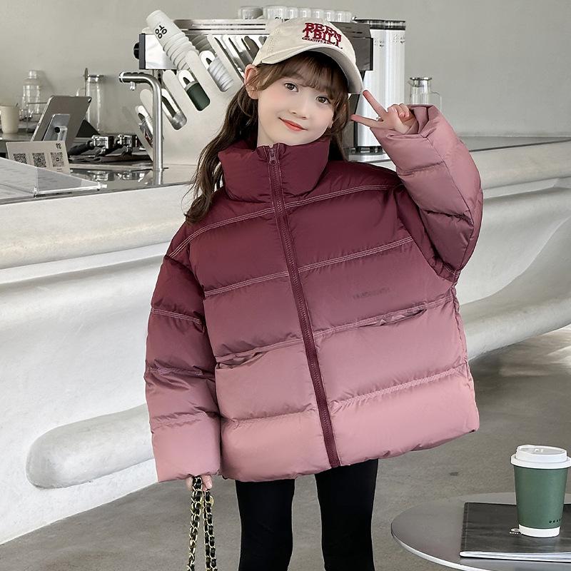 

2025 Girls Winter Gradient Cotton Jacket: Fashionable Loose Padded Outerwear for Big Girls 160cm