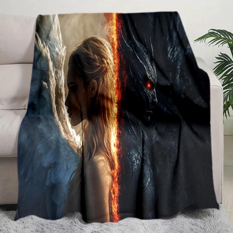 Angel Devil Fantasy Art Print Blanket Soft Comfortable All Seasons Couch Office Nap Travel Blanket Birthday Gift Christmas Present