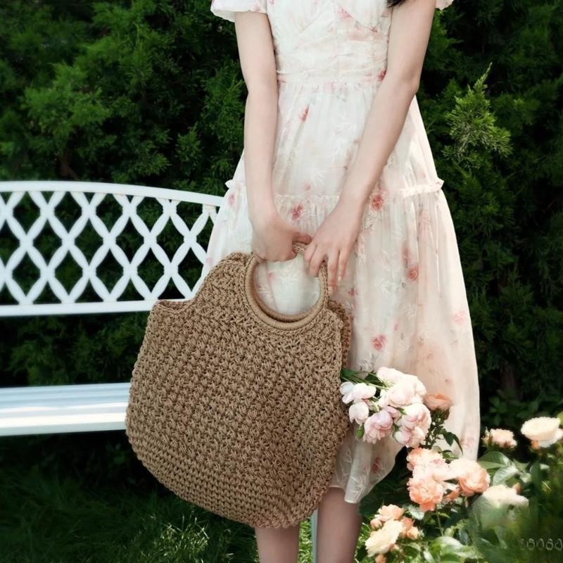 Handmade Woven Straw Bag, Large Capacity Casual Vacati Style Handbag Fashi, Versatile Beach Bag