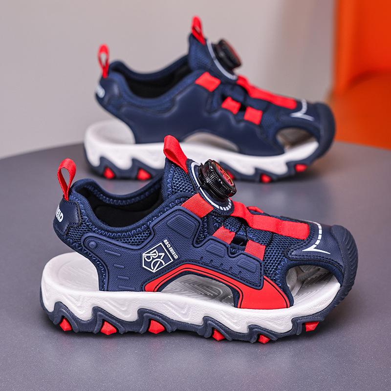 Summer 2025 New Boys Hollow Mesh Sandals Bag Head Beach Shoes Knob Buckle Soft Sole Children's Sports Sandals