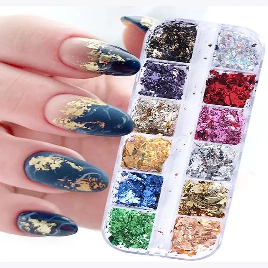 1 krabička nepravidelné třpytivé foliové nehty flitry na nehty třpytivé vločky nail art dekory na nehty příslušenství pro DIY manikúru