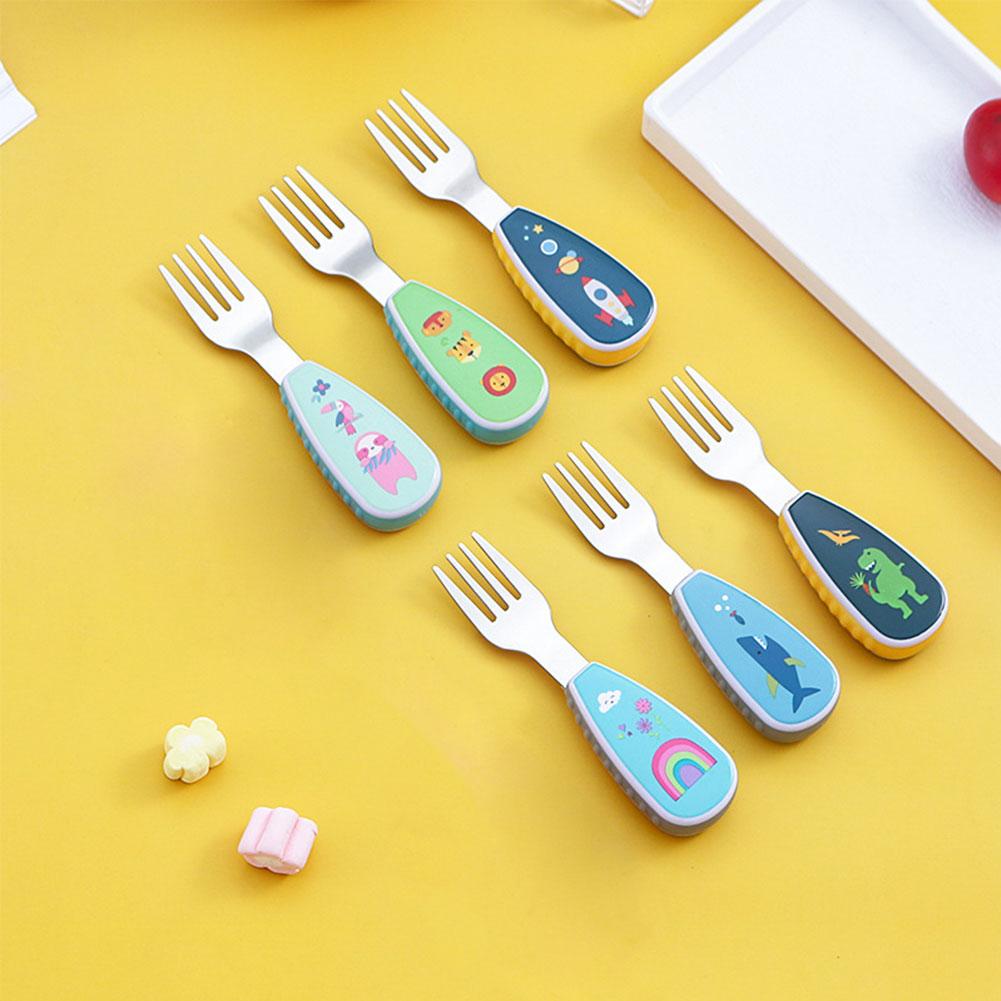 Cartoon-Geschirrset Nahrungstrainingslöffel Dessertlöffel für Kinder Fütterungslöffel Gabel Baby-Gadgets Kinderbesteck für Kinder