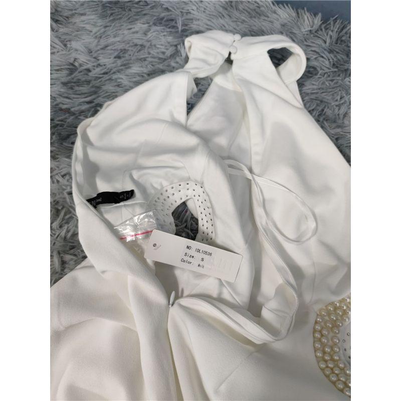 Export Single in Home Elegant Midriff Outfit Pearl Stitching Design Beautiful Banquet Stand Collar Party Dress Annual Meeting Dress