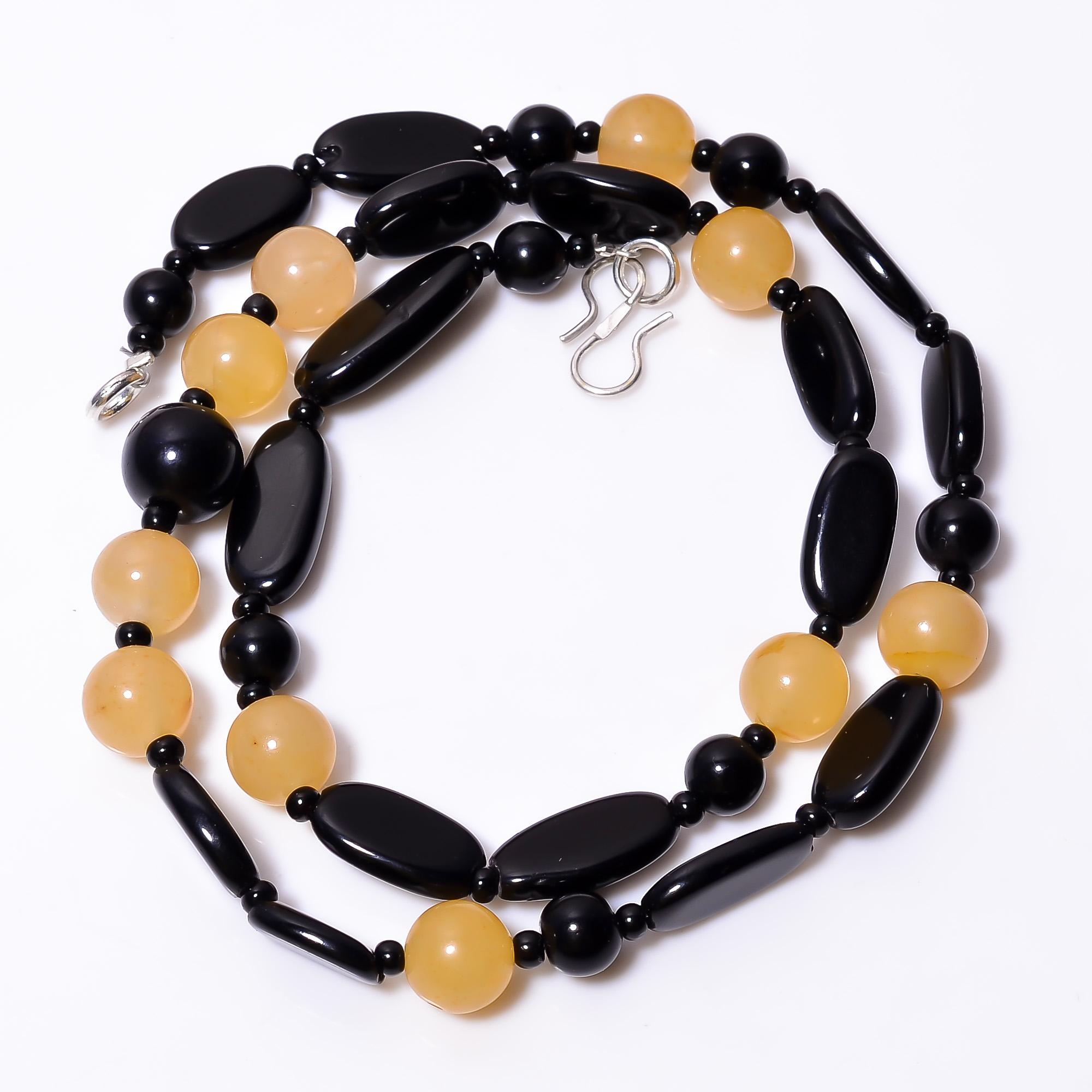 

Natural Black Onyx Aventurine Gemstone Smooth Beads Necklace 7-18 mm 18 UB-8642