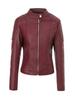 Women's PU locomotive leather jacket stand-up collar zipper placket shoulder hem quilted slim fit short spring autumn and winter short slim fit