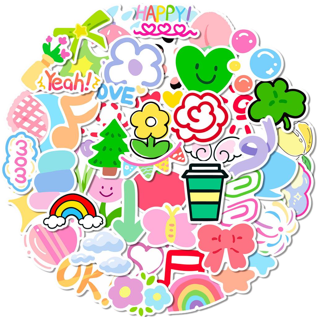 50 Small Fresh Dopamine Stickers Ins Style Cute Cartoon Flower Stickers DIY Suitcase Water Cup Stickers
