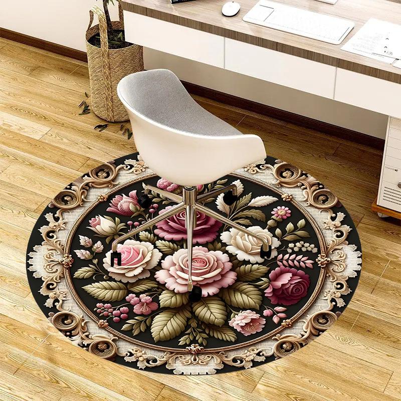 1pc Office Carpet Chair Mats Elegant Floral Medallion Perfect for Decorating Office Chairs, Living Rooms, Or Bedrooms