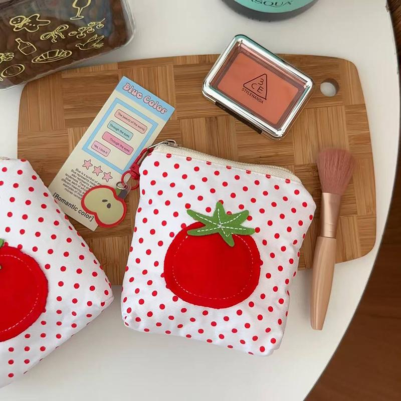 1pcs Red Polka Dot New Tomato Coin Purse Korean Fashion Mini Portable Pouch for Lipstick Earphones Cards Keys Small Cute Shoulde