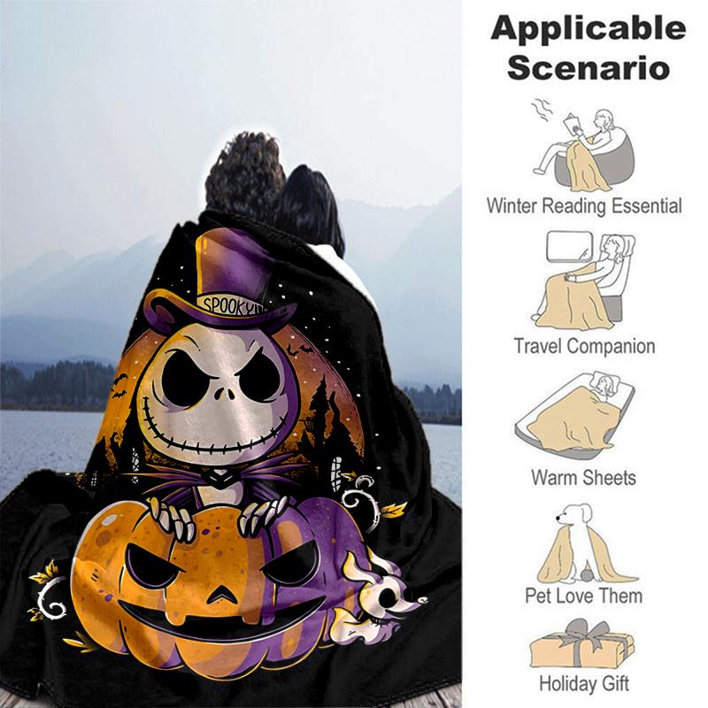 1Pc Halloween Pumpkin Jack Skellington Blanket Soft And Comfortable Casual Warm Camping Travel Christmas Halloween Gift M921440