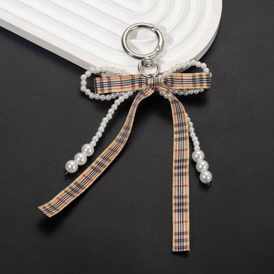 Elegant Coffee Bow-Pearl Heart Keychain Pendant for Handbags