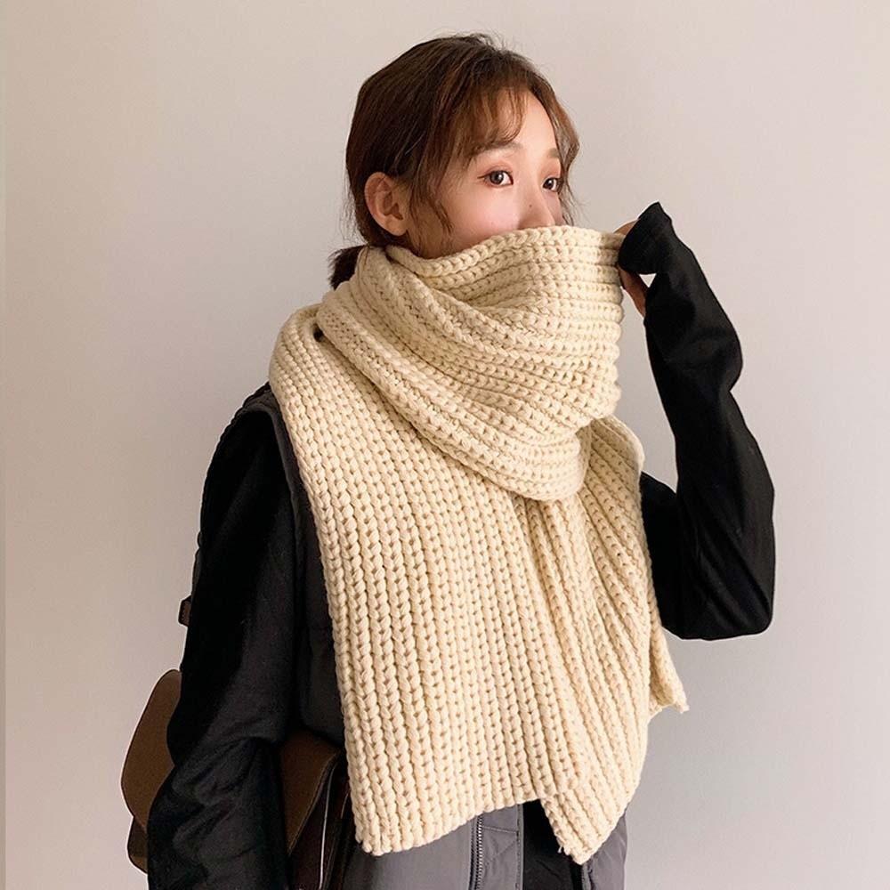 Spandex Knitting Wool Scarf Polyester Winter Warmer Scarf Large Long Thickened Neckscarf  Women