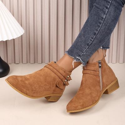 New Women's Shoes Square Heel Boots Fashion Belt Buckle Decorative Pointed Fashion Boots