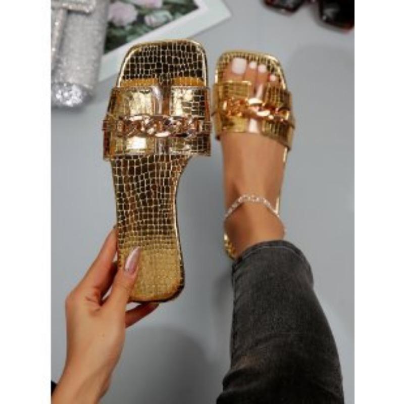 New Slippers Women's Summer New Large Size Flat Bottom Square Head Fashion Cool Slippers Women's Outer Wear