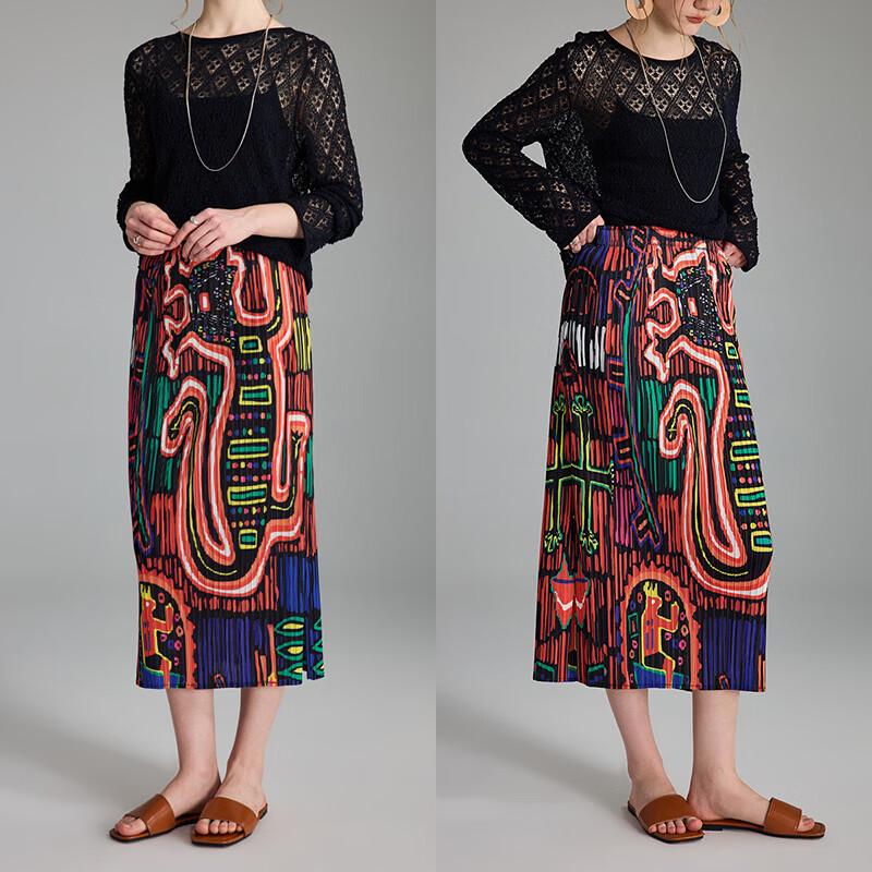 Women s Pleated Floral Print Elastic Waist Maxi Skirt L