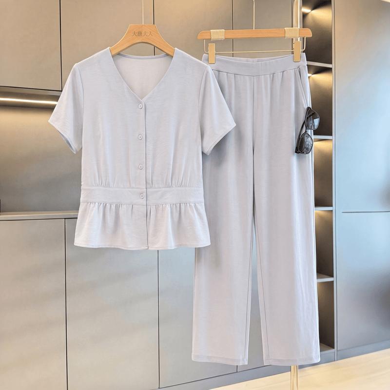 Datang Furen Women s Summer V-Neck Ruffle 2-Piece Outfit 2XL легкие хаки
