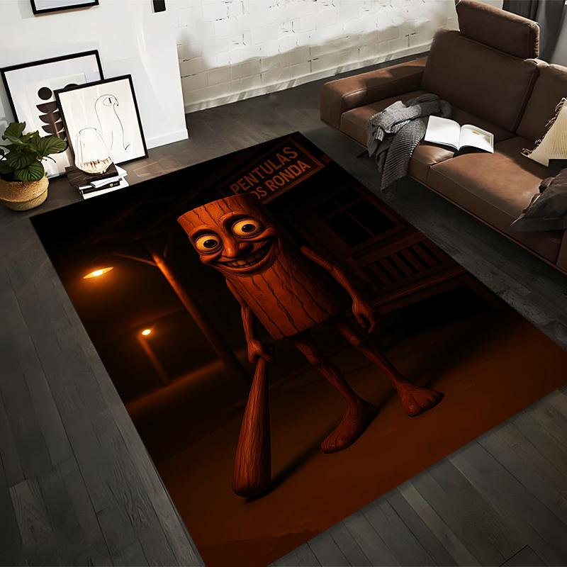 

Funny Cartoon Wooden Log Character Holding Bat Dark Tone Printed Carpet Suitable for use as an anti-slip1 for1room and bedroom sofas 40x60cm( 15x23in )