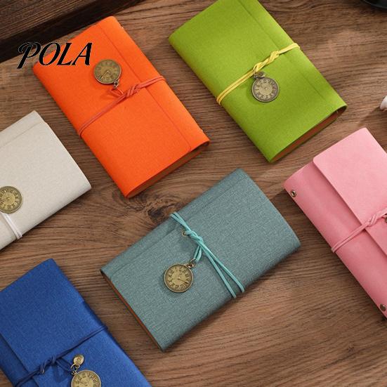 Strap Closure Notebook A6 Faux Leather Journal Notebook, 6 Ring Loose Leaf Binder with Retro Clock Smooth Writing Pendant, 7 Inch Personal Planner for