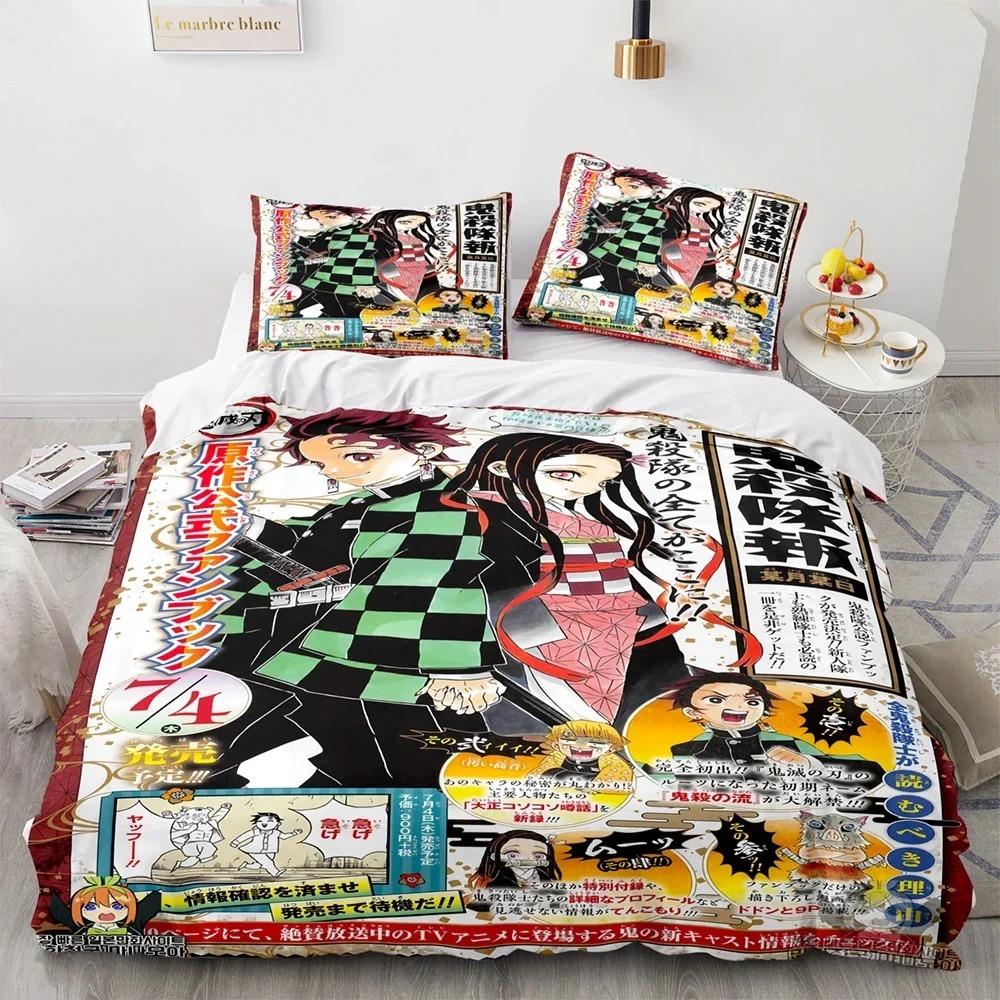 Anime Demon Slayer Kamado Tanjirou Sängkläder Set Påslakan Örngott Täcke King Queen Size Pojkar Vuxna A