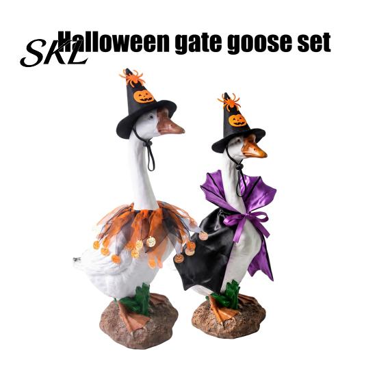 Goose Outfit with Pumpkins 1 Set Halloween Outfit, Lawn Festive Clothes Pumpkin Spider Pointed Costume Elements Hat, Porch for 23 Inch Statue Outdoor