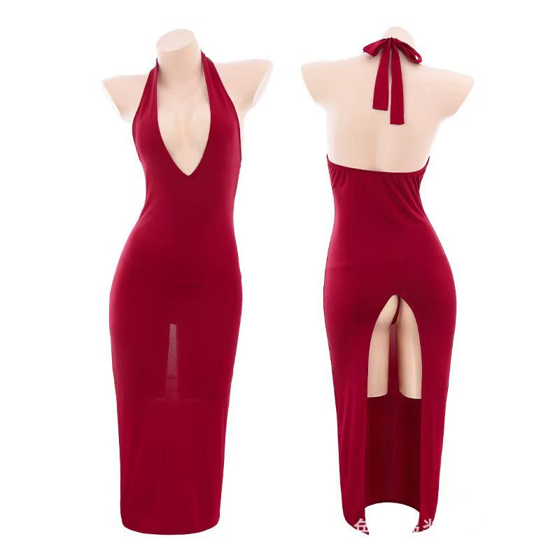 Rose Lady Sexy Backless Cheongsam Nightdress Lingerie Set
