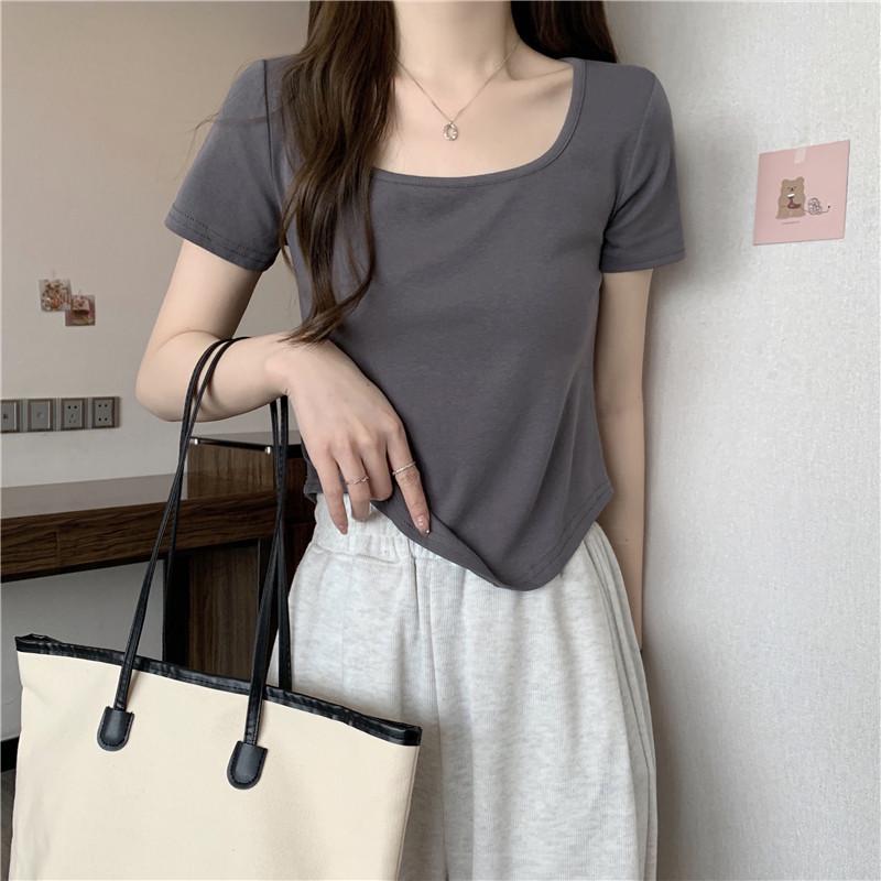 

Women s Slimming Round Edge Short-Sleeve Korean Style Summer T-Shirt L сірий