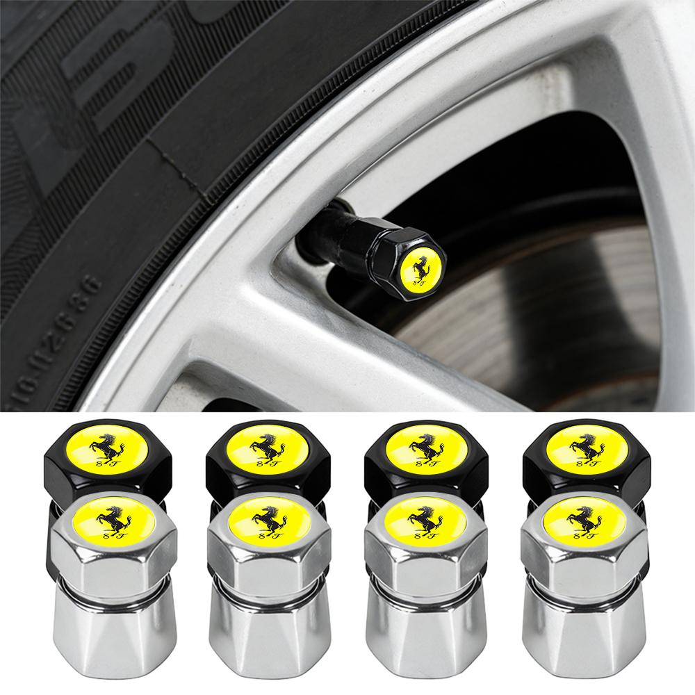 3D Metal Alloy Car Wheel Tyre Valve Caps Tire Stem Air Cover for Ferrari Roma Spider SF90 Superfast Competizione 308 GT4 328 GTB ZX4