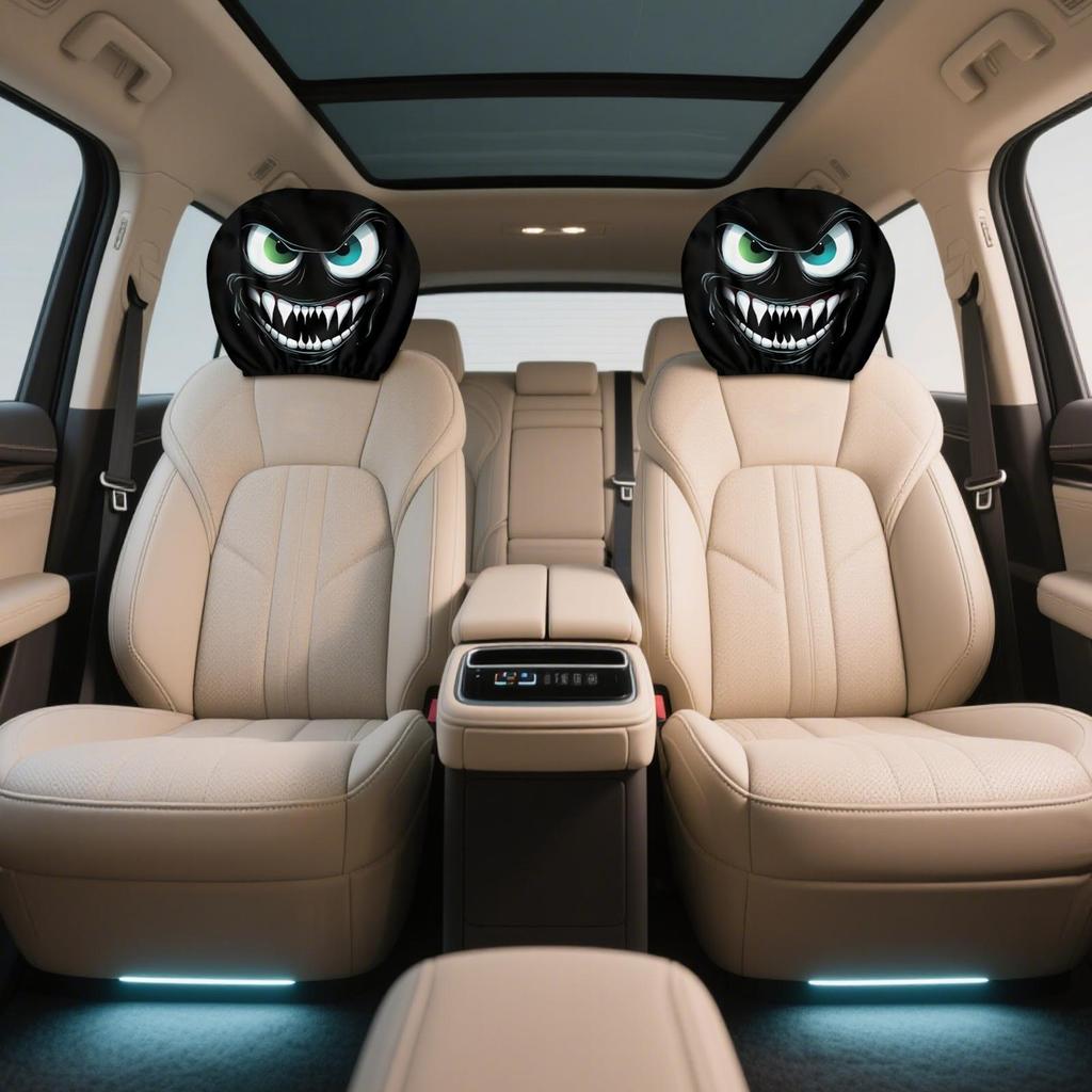 1 pair Seat Head Rest Protectors for Car Elastic Funny Cartoon Car Headrest Covers Big Eyes Design - Car Interior Accessories