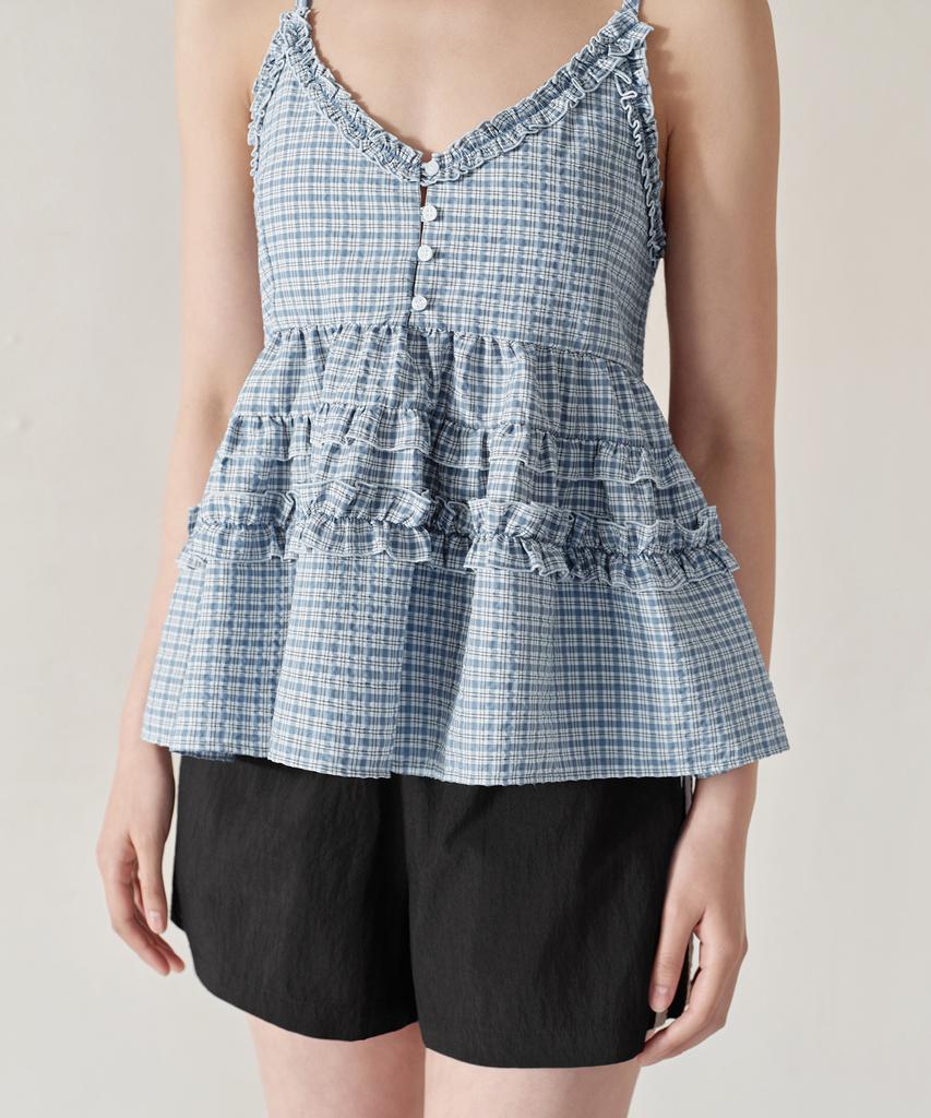 MUSINSA STANDARD WOMAN Women'S Check Frill Sleeveless Top [Blue]