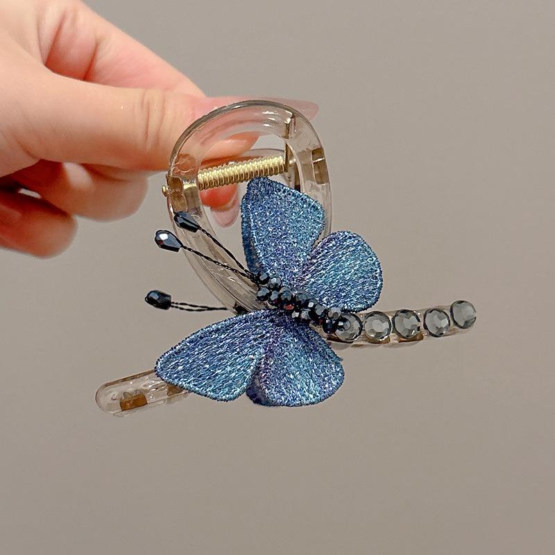 1PC Elegant Fringed Grab Clip, Temperament Hair Accessories, Butterfly-shaped Imitation Rhinestone Half-tie Grab Clip