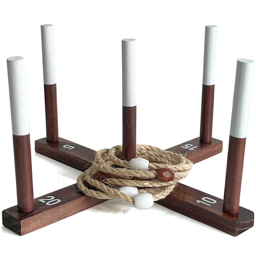 Socpuro Ring Toss Set for Kids, Indoor & Outdoor Use, Ages 8-13, Cross-Shaped Rope Rings, 6 Rings Included, Wooden Design, Educational Toy, Perfect