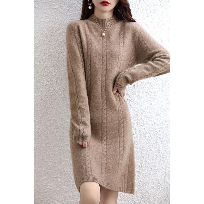 

Versatile High Neck Wool Sweater Dress for Autumn/Winter Large