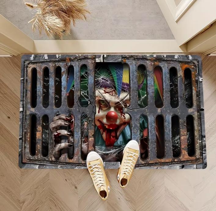 1pc Horror Sewer Clown Theme Door Mat, High Quality, Soft & Comfortable Bathroom, Kitchen, Laundry Room, Halloween Decor