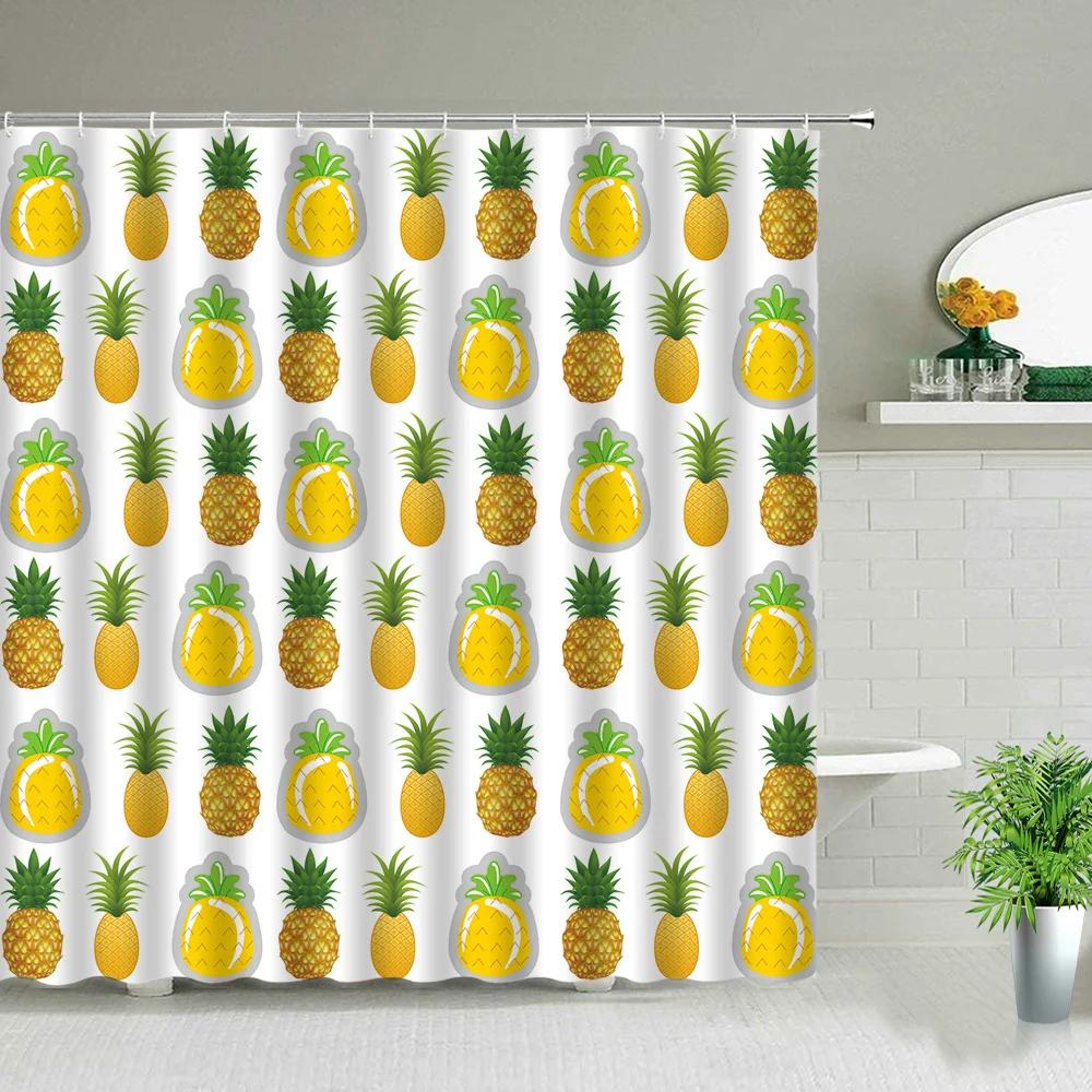 Nordic Style Pineapple Art Shower Curtains Waterproof Bathroom Curtain Polyester Fabric Bath Bathtub Decor With Hooks Washable