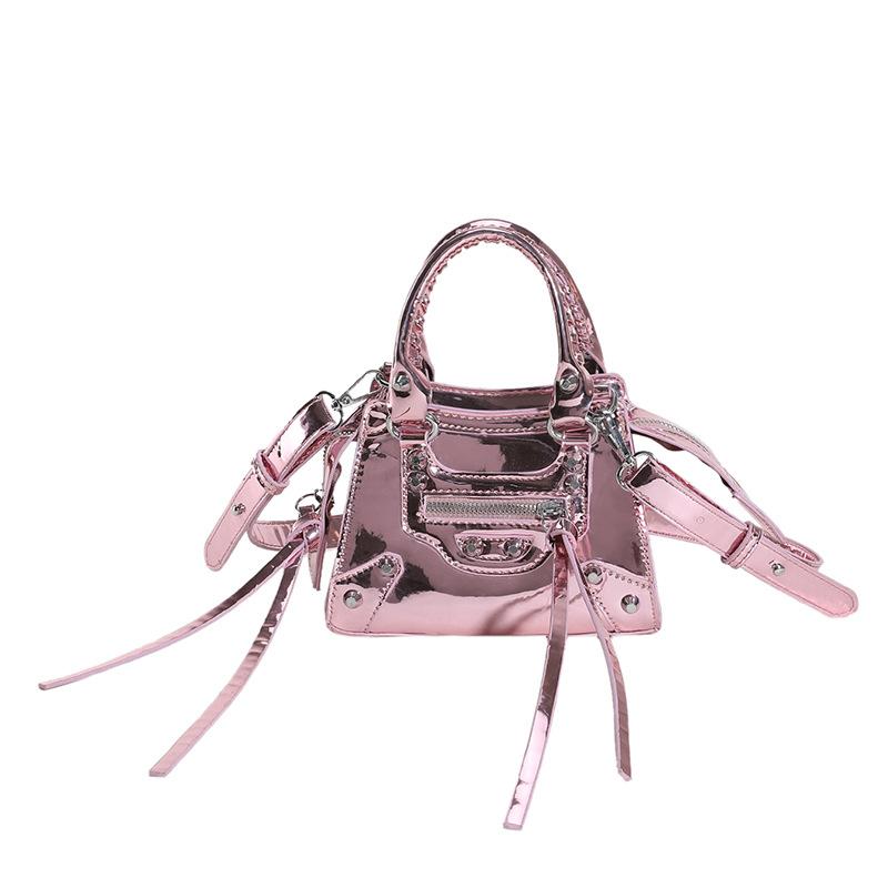 Bag 2025 New Korean Version Fashion Rivet Personalized Ins Women's Shoulder Crossbody Glossy Small Square Bag Pu