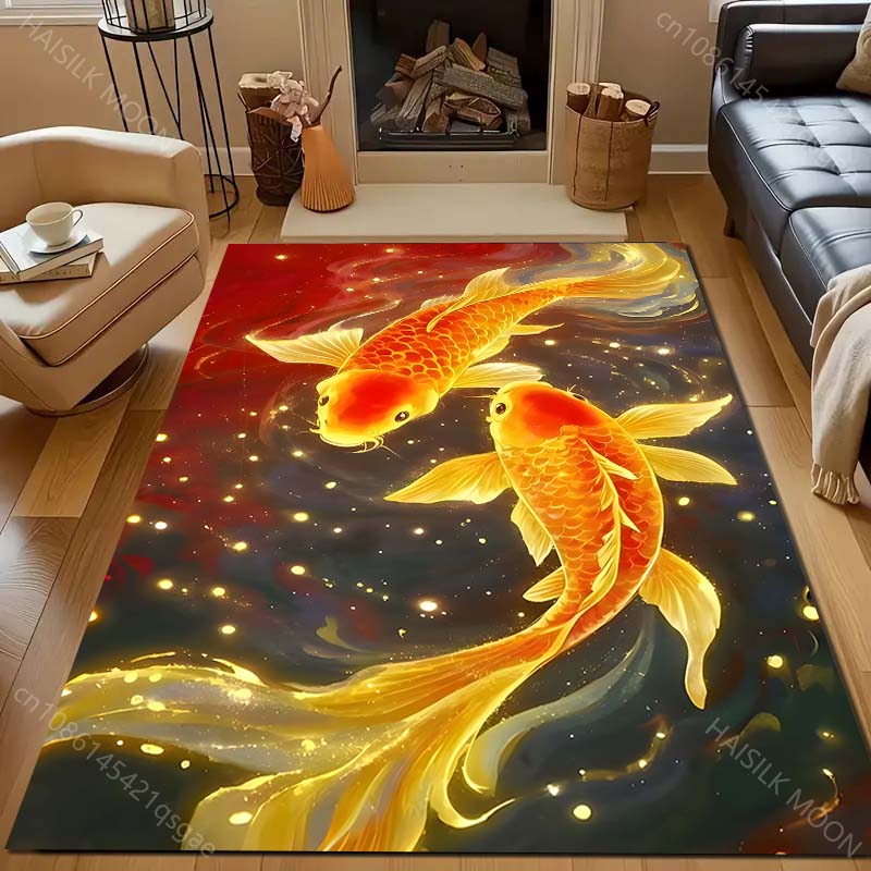 1PC Koi swimming in night sky Pattern Rug Carpets for Bedroom Living Room Sofa Mat Creative Door Mat Cloakroom Home Decor