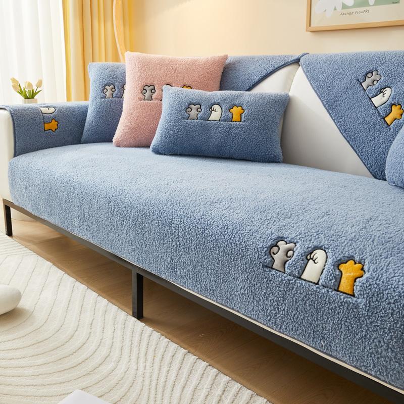 Thicken Plush Couch Cover Winter Warm Sofa Pad Non-Slip Sofa Slipcovers for Living Room L Shaped Back Towel Sectional Sofa Mat
