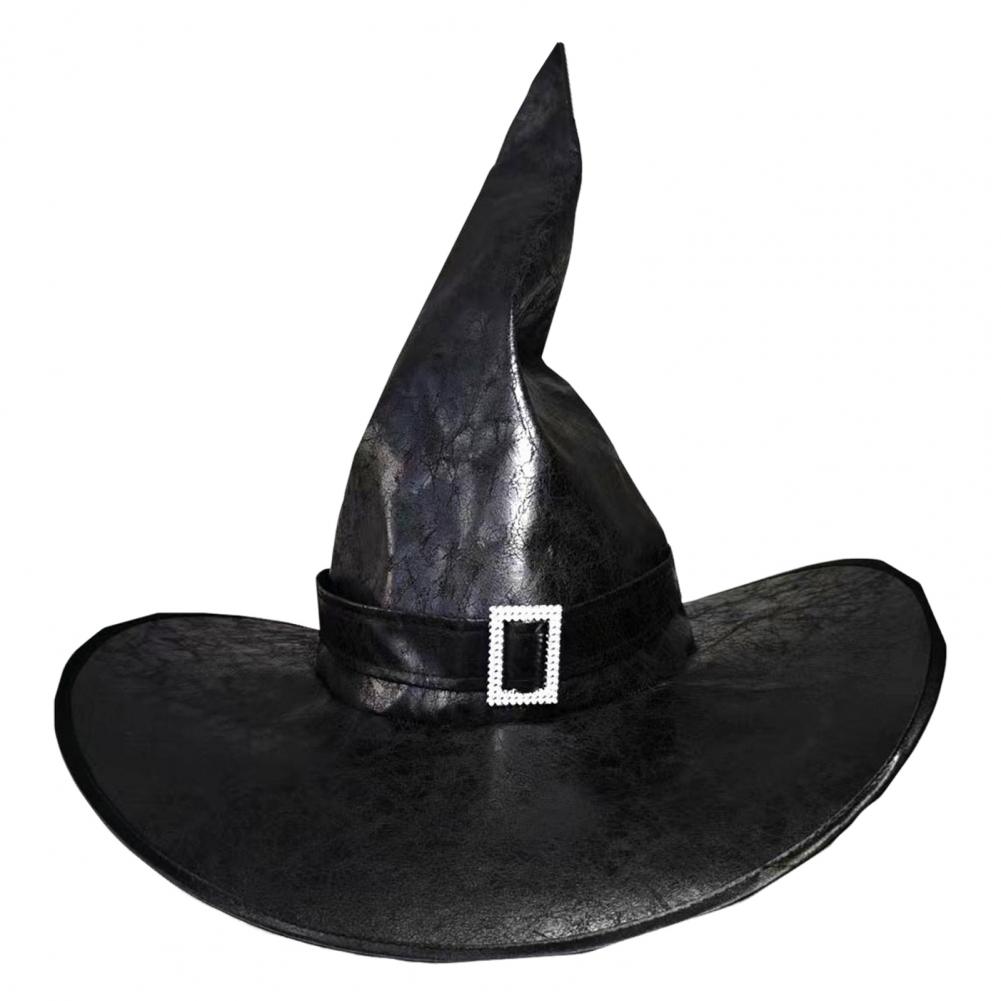 Witch Hat for Halloween Cosplay Party Wide Brim Pointed Hat Vintage Faux Leather Witch Hat for Halloween Cosplay Party