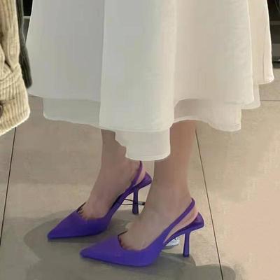 2025 Sommer neue leichte Mund lila Tasche Kopf dünner Absatz rutschfeste High Heels Damen Sandalen Nische Design Sinn einzelne Schuhe spitz