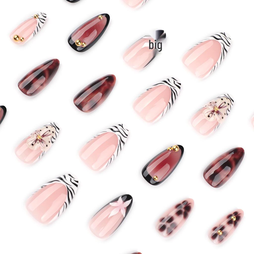 Autumn/Winter 3D Floral French Zebra Stripe Wearable Nail Tips