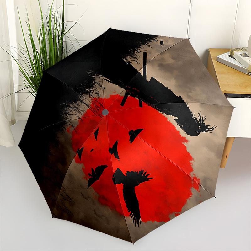 

Samurai, Sunset Themed Automatic Opening and Closing Umbrella, Brightly Colored 8-rib Portable Umbrella, Suitable for Men and Women, A Perfe