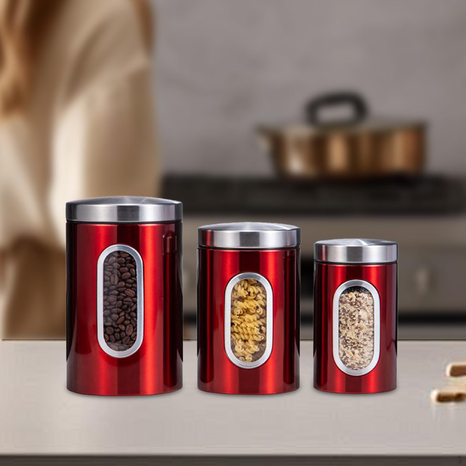 

3Pcs Stainless Steel Jars Food Storage Containers Portable with Clear Window Kitchen Bottles for