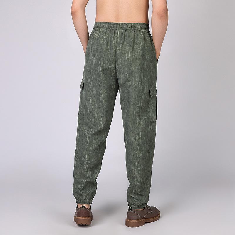 Men's Casual Loose Fit Outdoor Multi Pocket Cargo Pants Elastic Waistband Drawstring Adjustable Leg Opening Durable Fabric