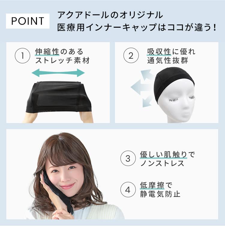 AQUADOLL Wig, Cooling -5°C, Medical Inner Cap, One Size Fits All (wgn018)