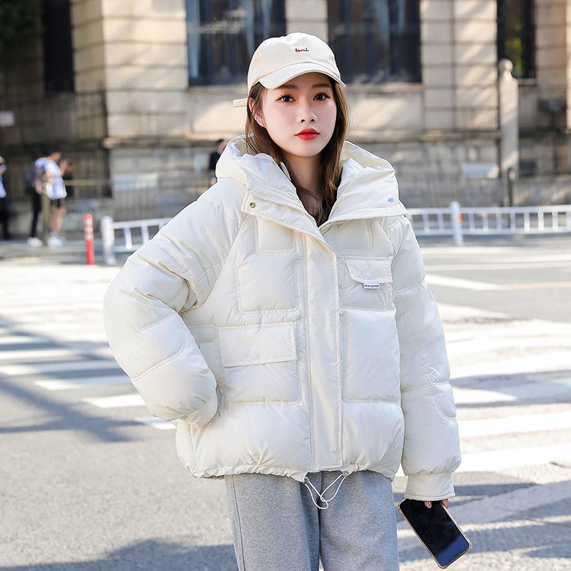 

Женское зимнее корейское пальто с капюшоном, короткое свободное пальто А-образной формы, хлопковое пальто женское M белый