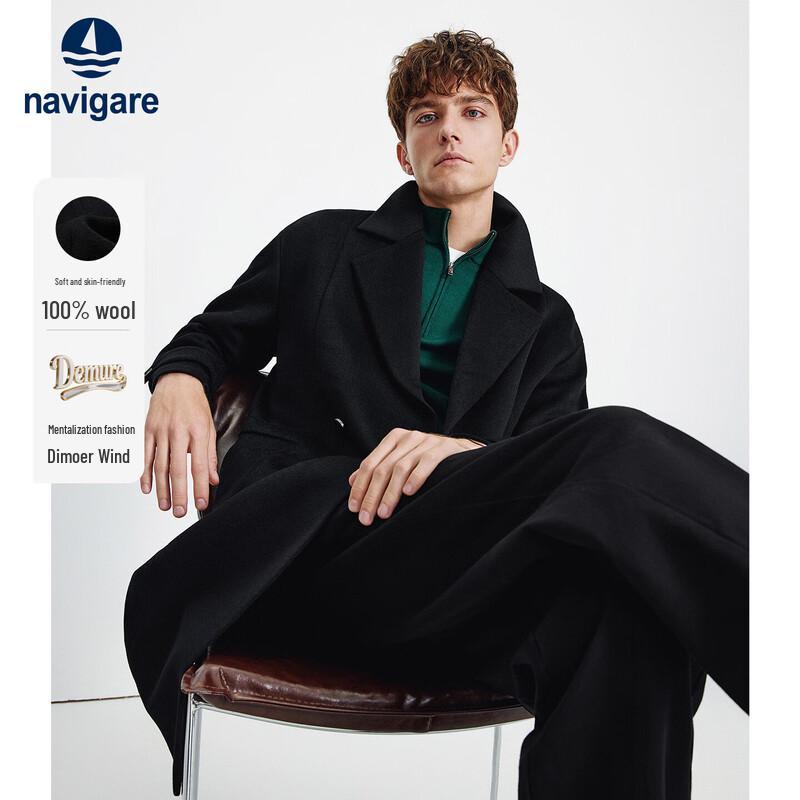 Navigare Men's 100% Wool Mid-Length Overcoat