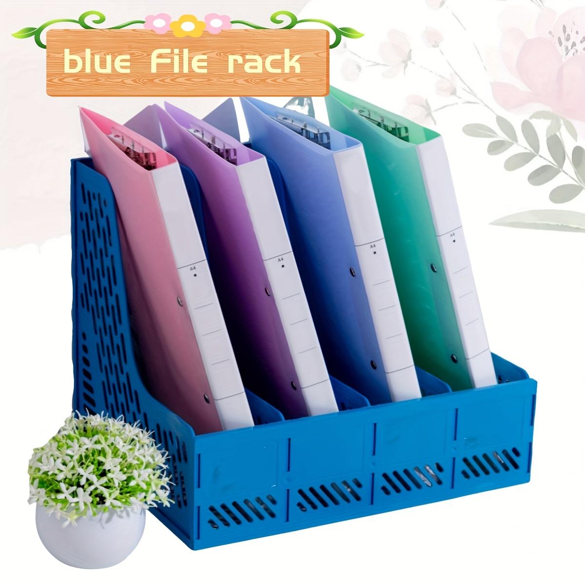 

Large capacity 4-column desktop file box, file storage box, document rack multi-layer book stand темно-синього кольору