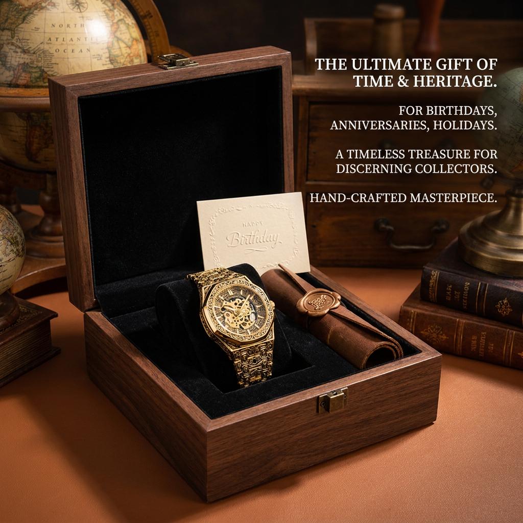 1pcs Men's Gold Dial Alloy Strap Vintage Fashion Automatic Skeleton Details Mechanical Watch for Business Party Holiday
